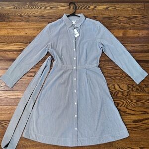 J. Crew Long Sleeve Blue Pinstripe Dress